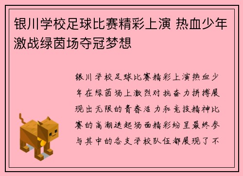 银川学校足球比赛精彩上演 热血少年激战绿茵场夺冠梦想